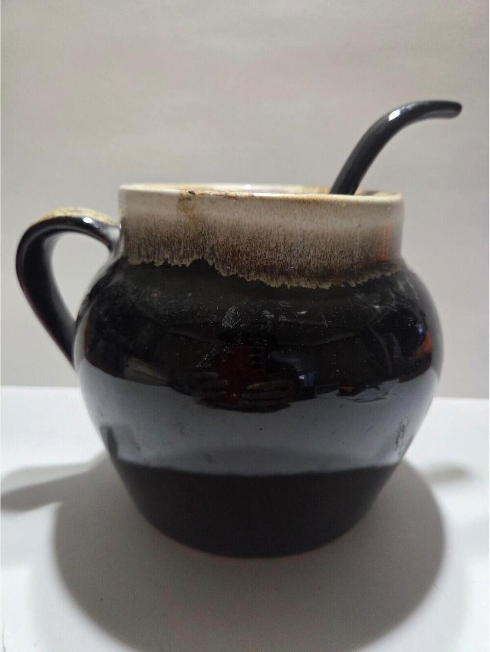 Pfaltzgraff Vintage Brown Stoneware Bean Pot with Ladle